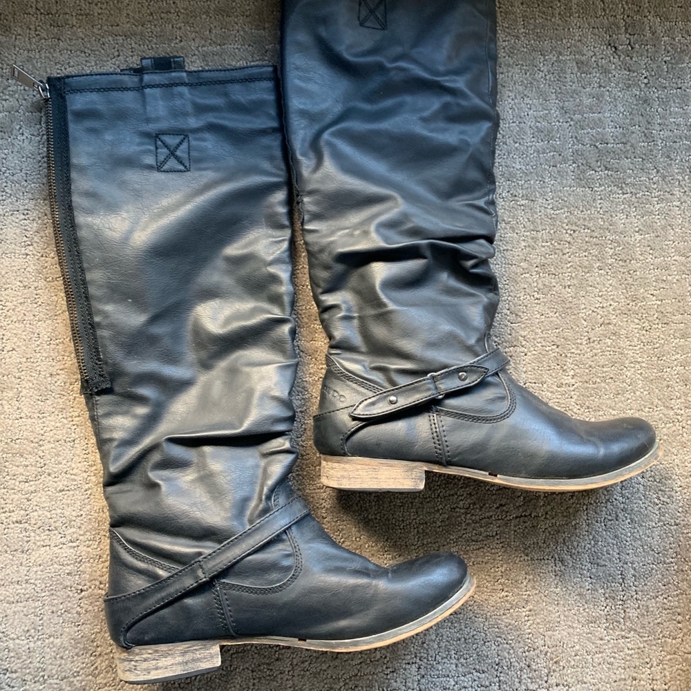 Black ALDO Riding Boots with Silver Buckle